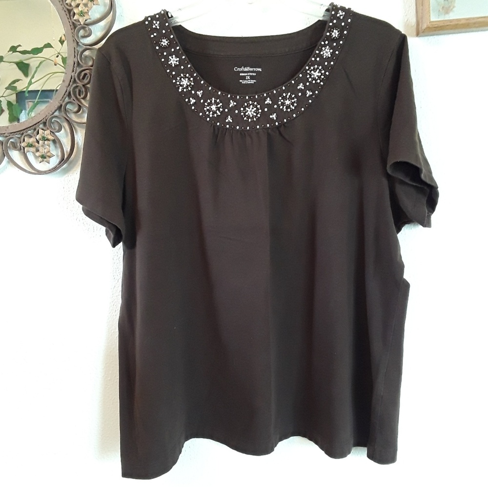 NWOT PLUS SIZE CROFT & BARROW BEADED TOP,  SIZE 2X